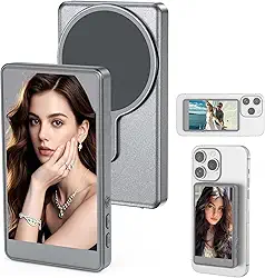 Monitor De Selfies Vlog Para Celular, Câmera Traseira Transmissão Ao Vivo, Suporte Magnético Magsafe, Conexão Sem Fio Com Controle Remoto Compatível Iphone Galaxy (Preto, 4")