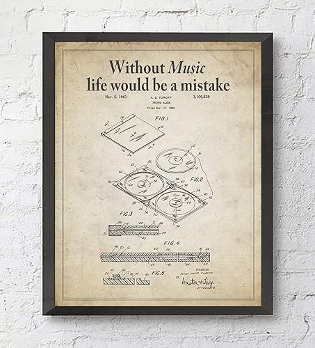 Miniatura 5 de Retro Music Wall Patent Art Prints with Slogans, Set of 4, Unframed, CD, Vinyl, Tape Cassette, 8-track Vintage Game Room Gift, 8x10 Inches