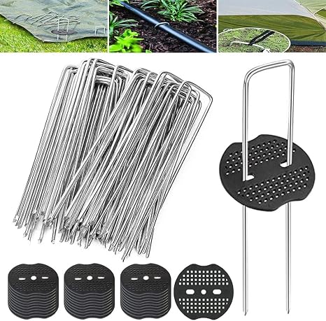 Lot De 50 Piquets En U Galvanisés + 50 Rondelles – Fixation Toile De Paillage, Jardin, Tente, Clôture – Acier Résistant à La Rouille