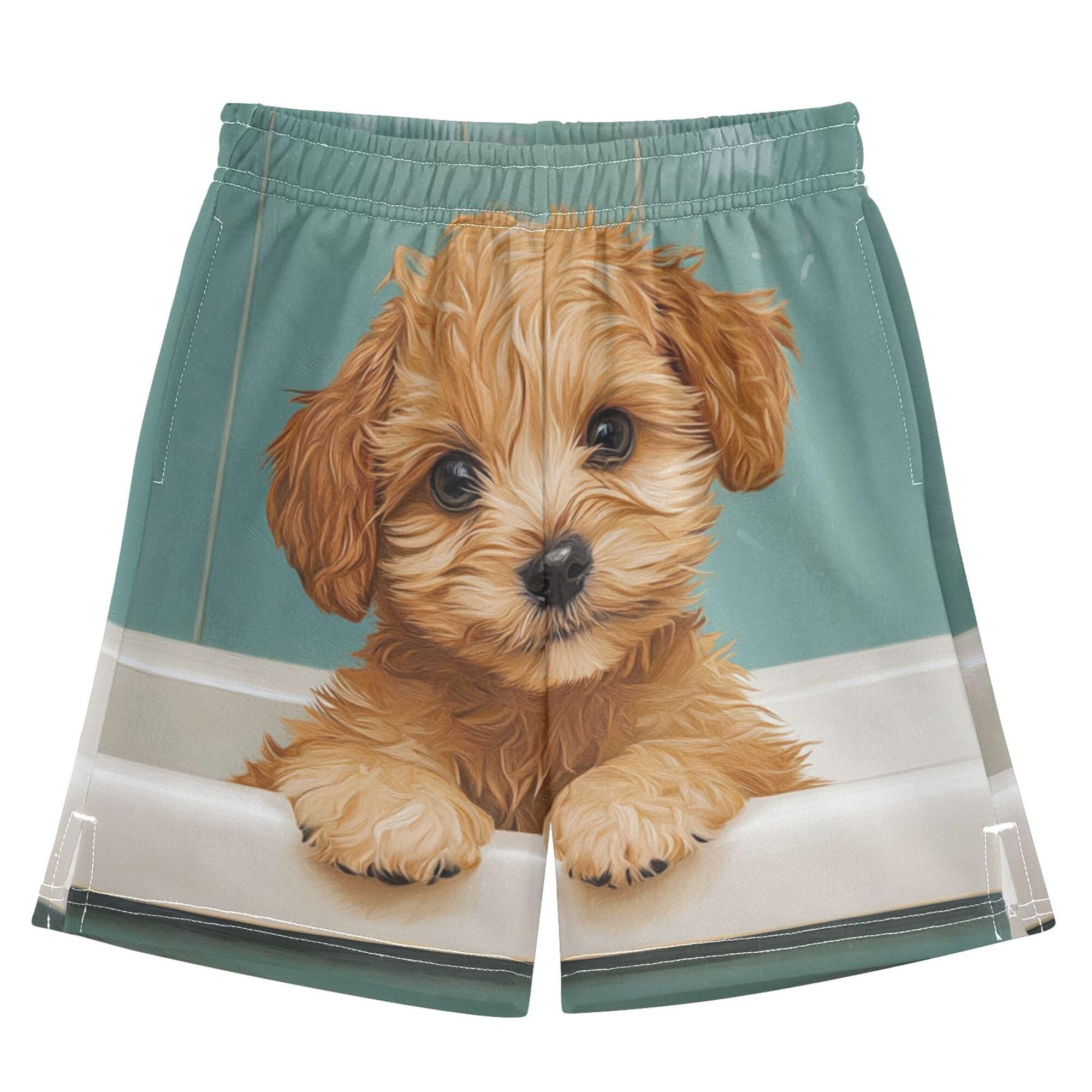 YYZZH Cute Dog Baby Tub in Bathroom Boy Casual Shorts Athletic Shorts Pants with Pockets Multi