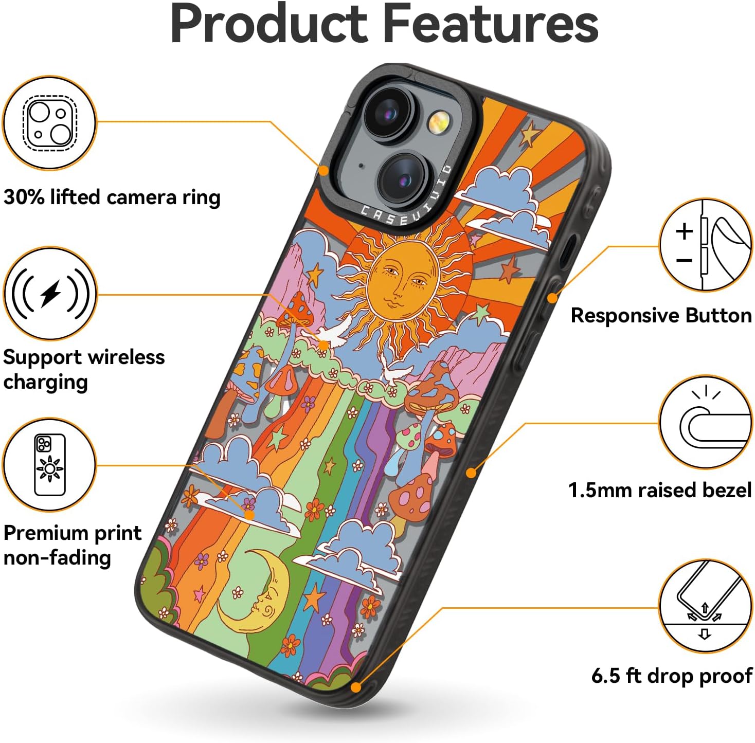 Magnetic for iPhone 13 Magsafe Case Cute Aesthetic - Durable Fashion Funny Phone Case - Girly Mushroom Pattern Print Cover Design for Woman Girl 6.1 inches Black