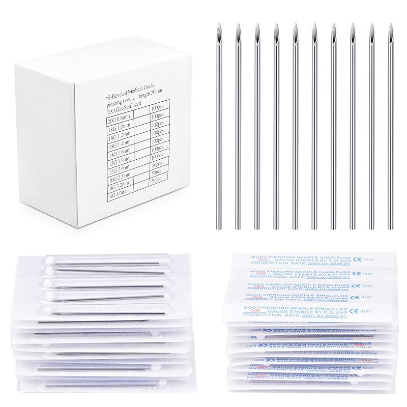 Agulhas descartáveis para piercing DJCIW 18G em aço inoxidável 316L, 100 unidades