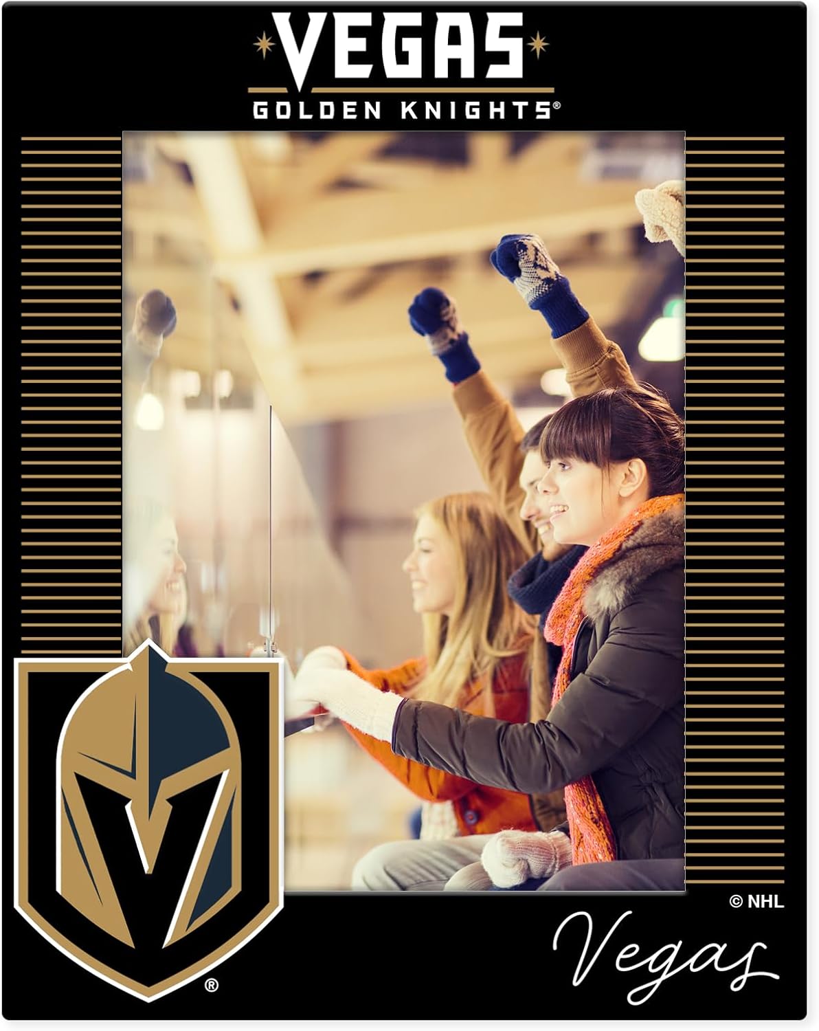 Rico Industries NHL Hockey Vegas Golden Knights Standard Acrylic Shape‑Cut 3x4 Picture Frame with Magnetic Easel – Clear Desktop Photo Display Stand, Durable Acrylic Frame for Home or Office