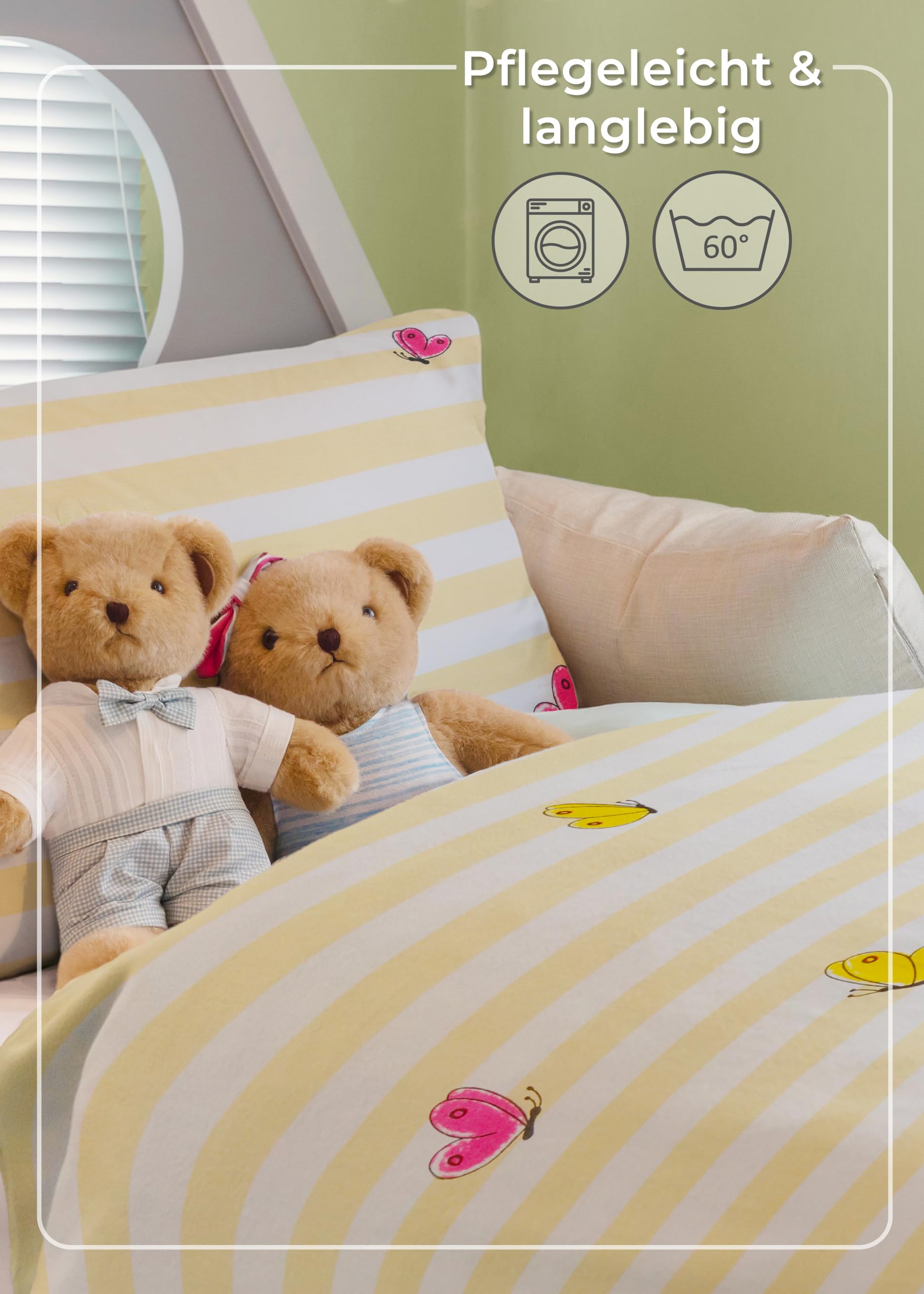 Gräfenstayn® 2-częściowy zestaw pościeli dziecięcej z motywem zwierzęcym i zintegrowanym zamkiem błyskawicznym - ze 100% bawełny (jakość Renforce) - poszewka na kołdrę 135 x 100 cm i poszewka na poduszkę 60 x 40 cm (żyrafa i słoń)