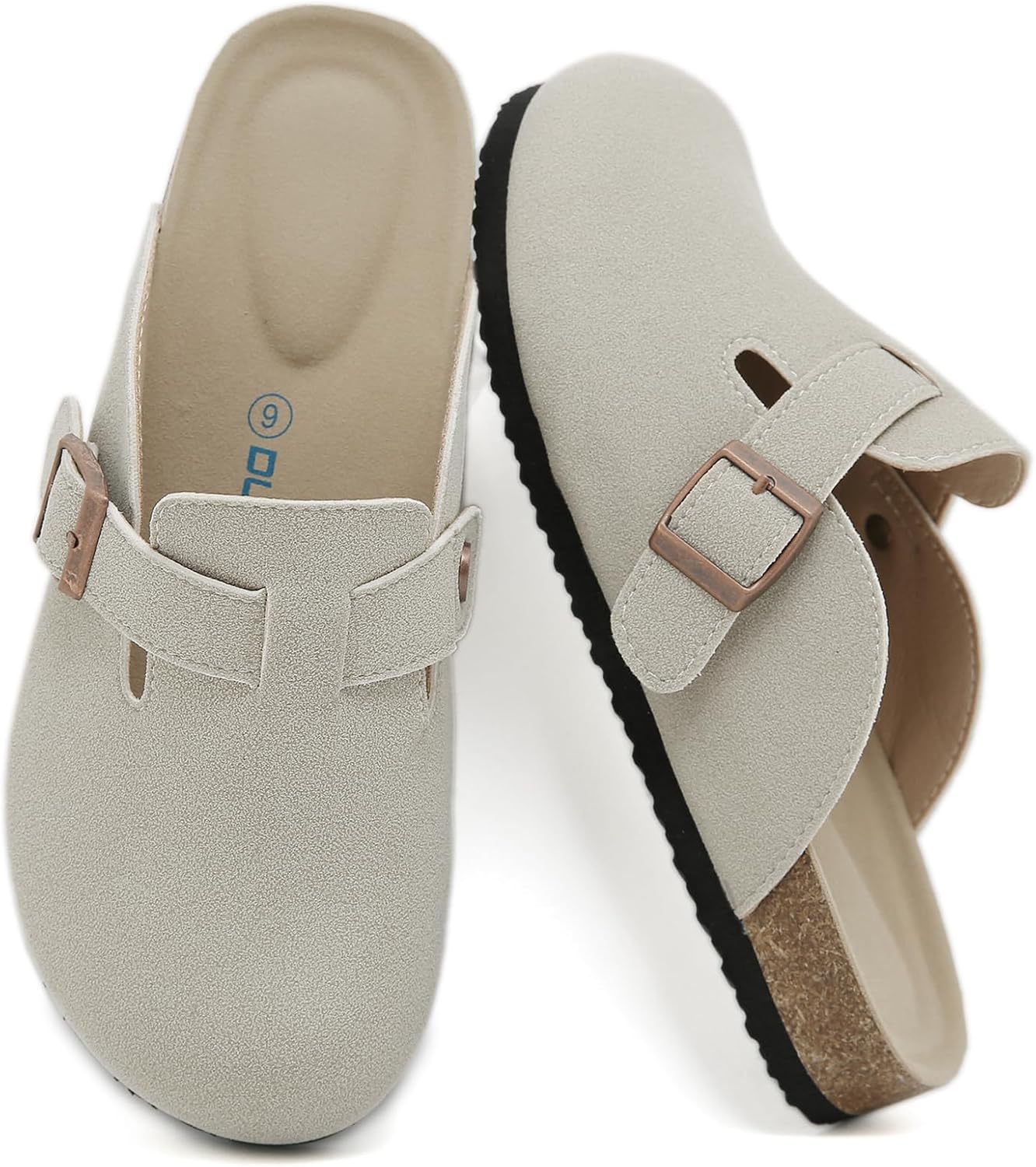 Dumalum Suede Clogs for Women & Men - Comfort Cork Footbed with Arch Support - Adjustable Buckle Mules Slip-On Sandals Unisex Potato Shoes Home Slippers Camel