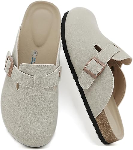 Dumalum Suede Clogs for Women & Men - Comfort Cork Footbed with Arch Support - Adjustable Buckle Mules Slip-On Sandals Unisex Potato Shoes Home Slippers