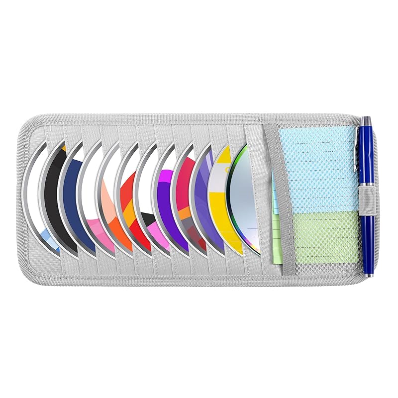Organizador de CD e DVD para Quebra-Sol Automotivo Trinkrittey Cinza com 12 Bolsos, Porta-Objetos e Porta-Caneta