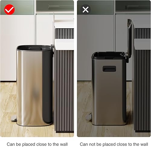 Miniatura 7 de Dolonm Cubo de basura grande de acero inoxidable de 13 galones con tapa silenciosa de cierre suave, forma ovalada, 12.2 pulgadas de largo x 17.7