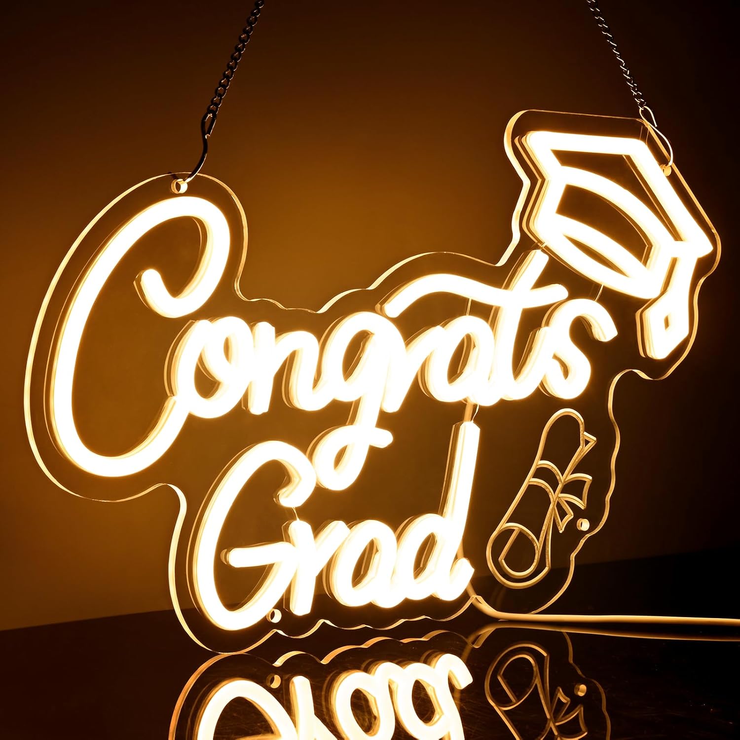 FRAMICS Congrats Grad Neon Sign 10 Adjustable Brightness 2026 Graduation Decorations Lighted Congrats Grad Sign with 9.8 FT USB Power Cord Warm White LED Graduation Sign for Wall Decor Party Backdrop