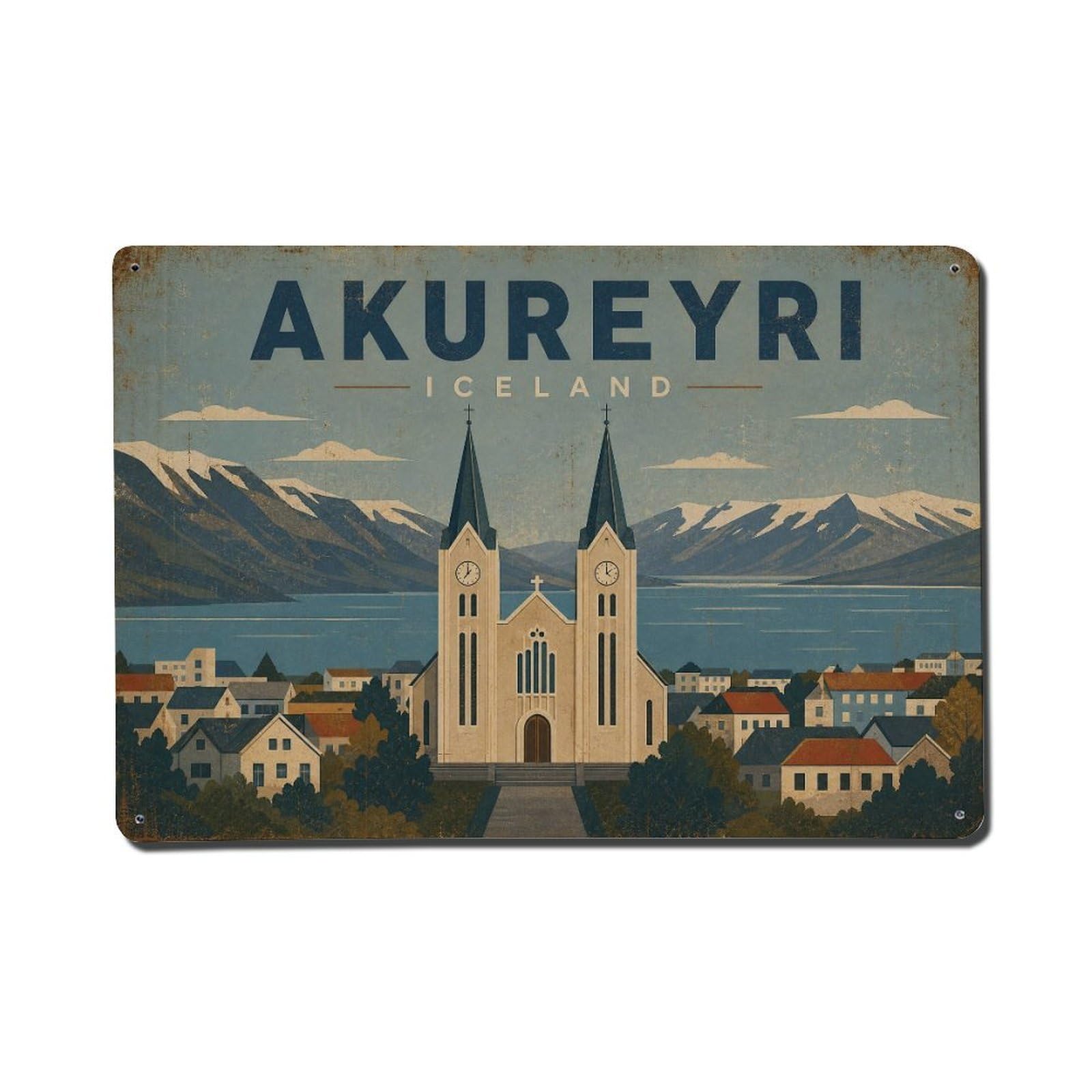 Metal Tin Sign Vintage Travel Iceland Akureyri