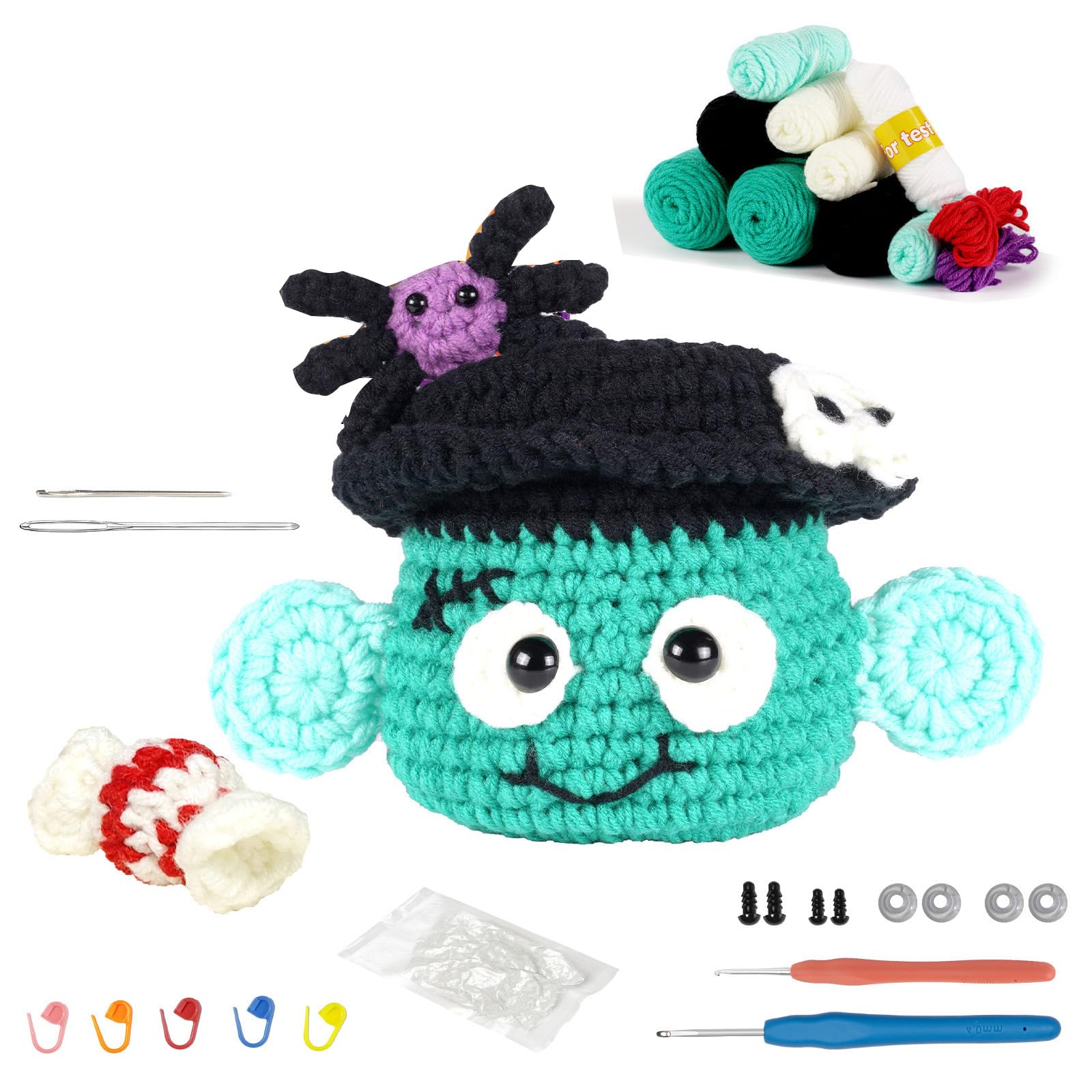 Nucelit Halloween Crochet Set Knitting Supplies Beginner Crochet Set for Kid Adult, with Step-by-Step Video Tutorial Instruction Hook and Yarn