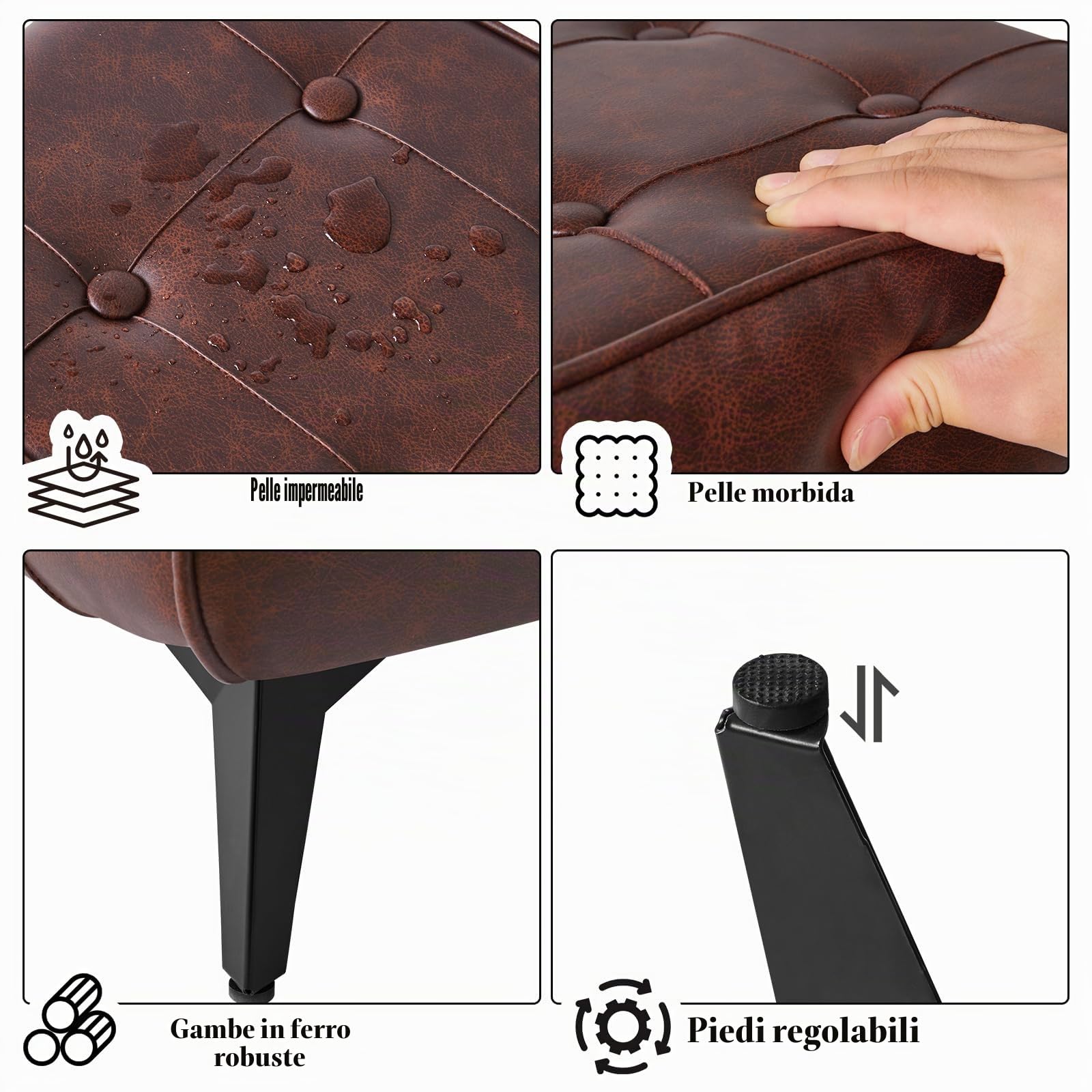 YMYNY Poggiapiedi Ottomano, Poggiapiedi in Ferro, Sgabello Moderno per Divano, Ottomano per Soggiorno, Piccolo Tavolino Multiuso, Sgabello Basso per Camera da Letto 40×30×26CM Marrone HBD037Z
