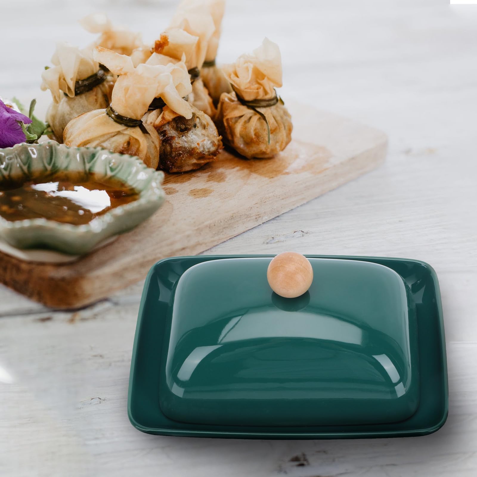 DECHOUS Design Élégant Rectangulaire en Céramique avec Couvercle et Couteau Intégré Vert , Pratique Repas Quotidiens et Cérémonies de Remise de Diplômes