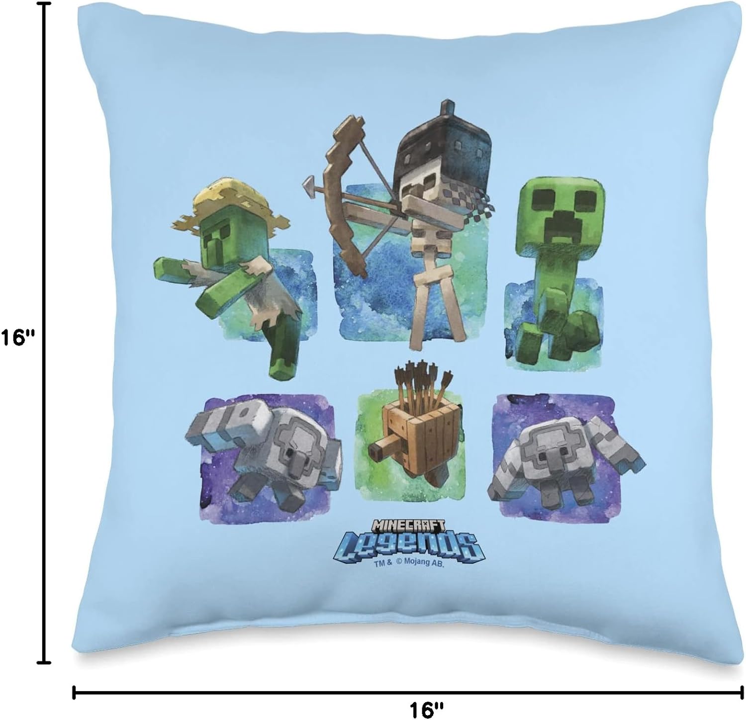 Minecraft Legends Watercolor Mobs Box Showcases Throw Pillow