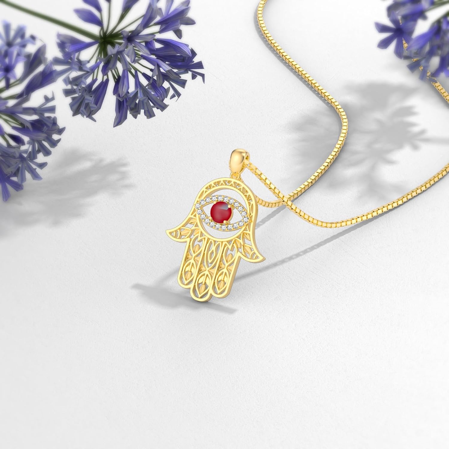 Hamsa Hand Necklaces For Women 925 Sterling Silver Hand Of Fatima With Evil Eye Birthstone Protection Third Eye Hamsa Pendant for her - Image 3
