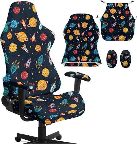 Fundas para sillas de videojuegos de dibujos animados con diseño de planetas para adultos, sillas de videojuegos de cohetes de dibujos animados con