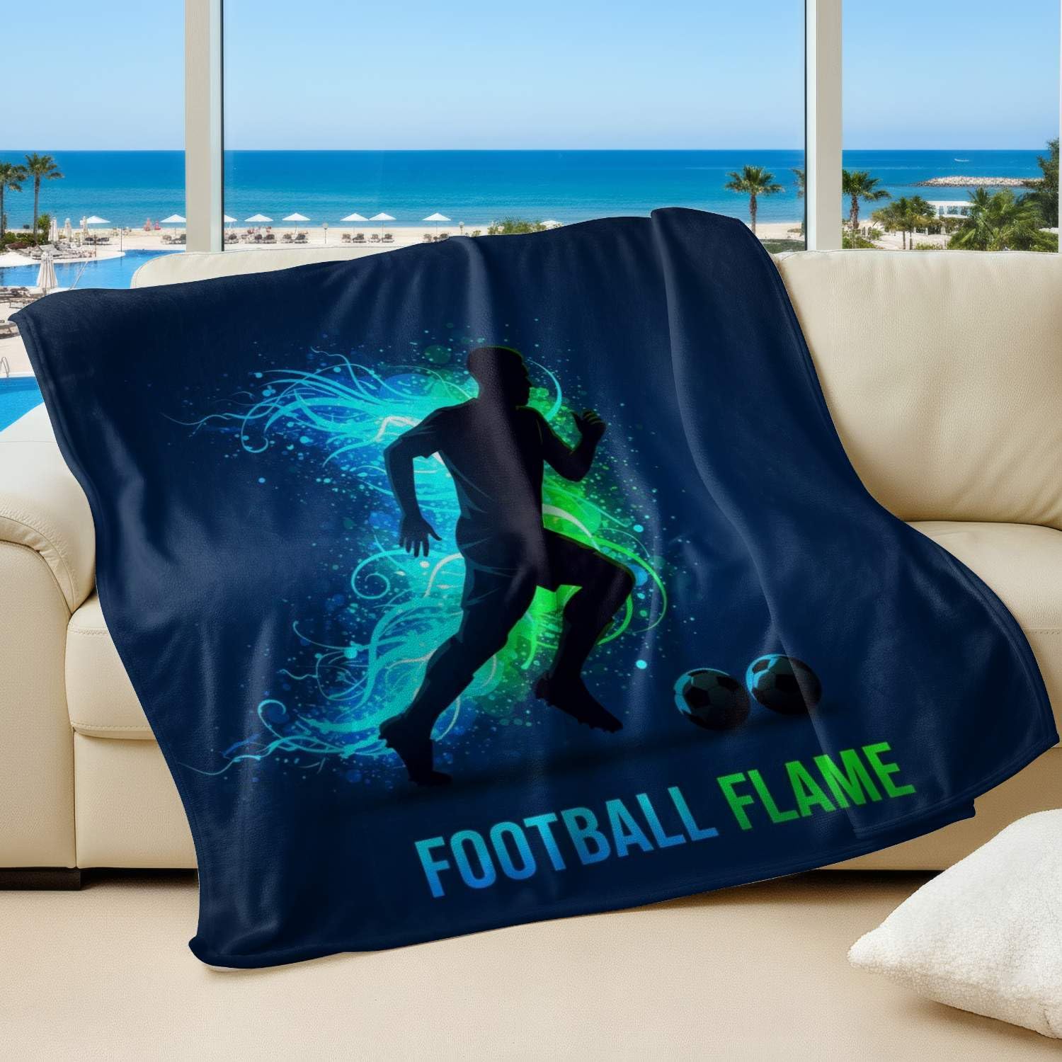 Couverture flanelle football 200x200 cm plaid imprimé moderne pour lit et canapé