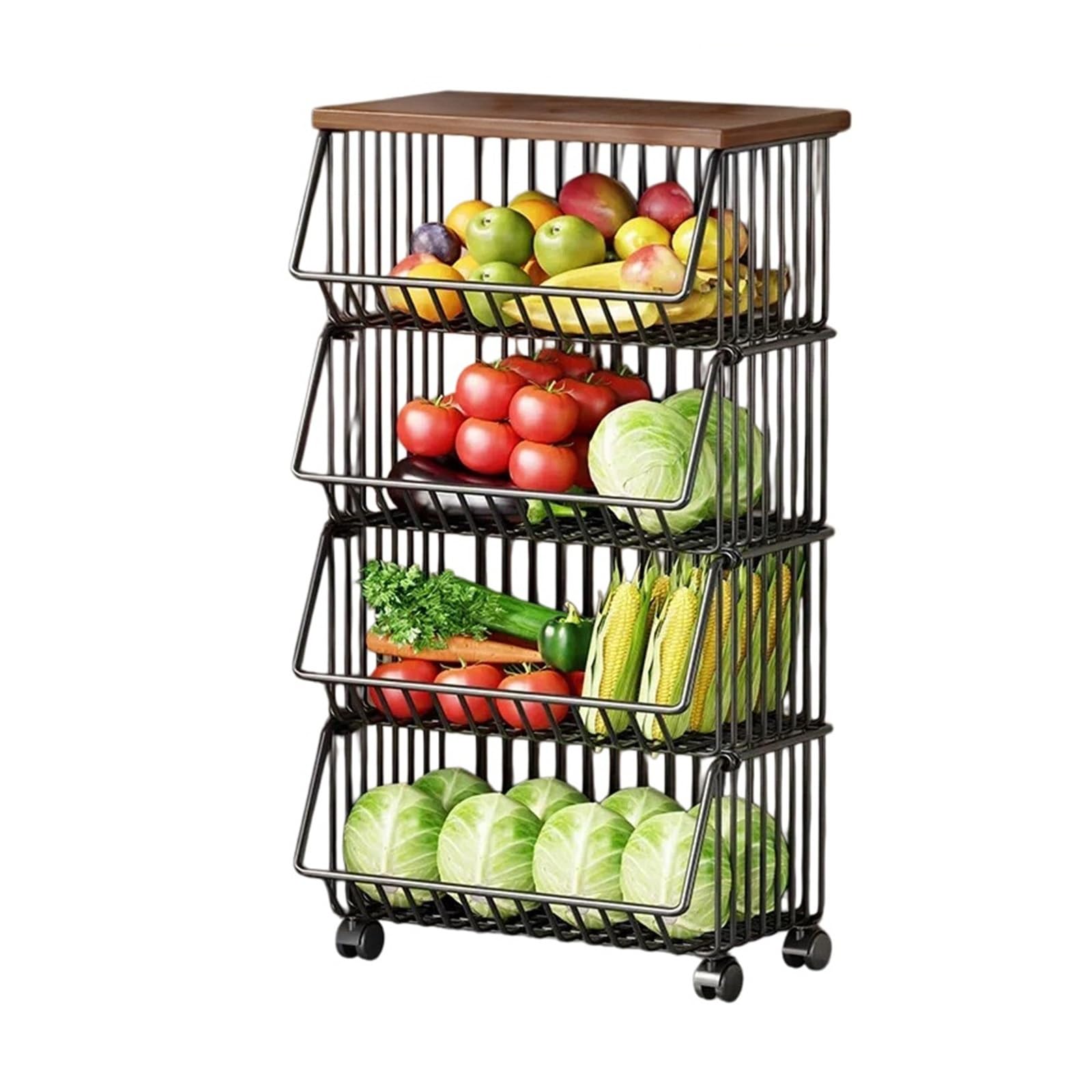 Carrello da cucina Carrello portaoggetti con ruote, cestino for frutta da cucina e ripiano for organizer for giocattoli, snack(Grande)