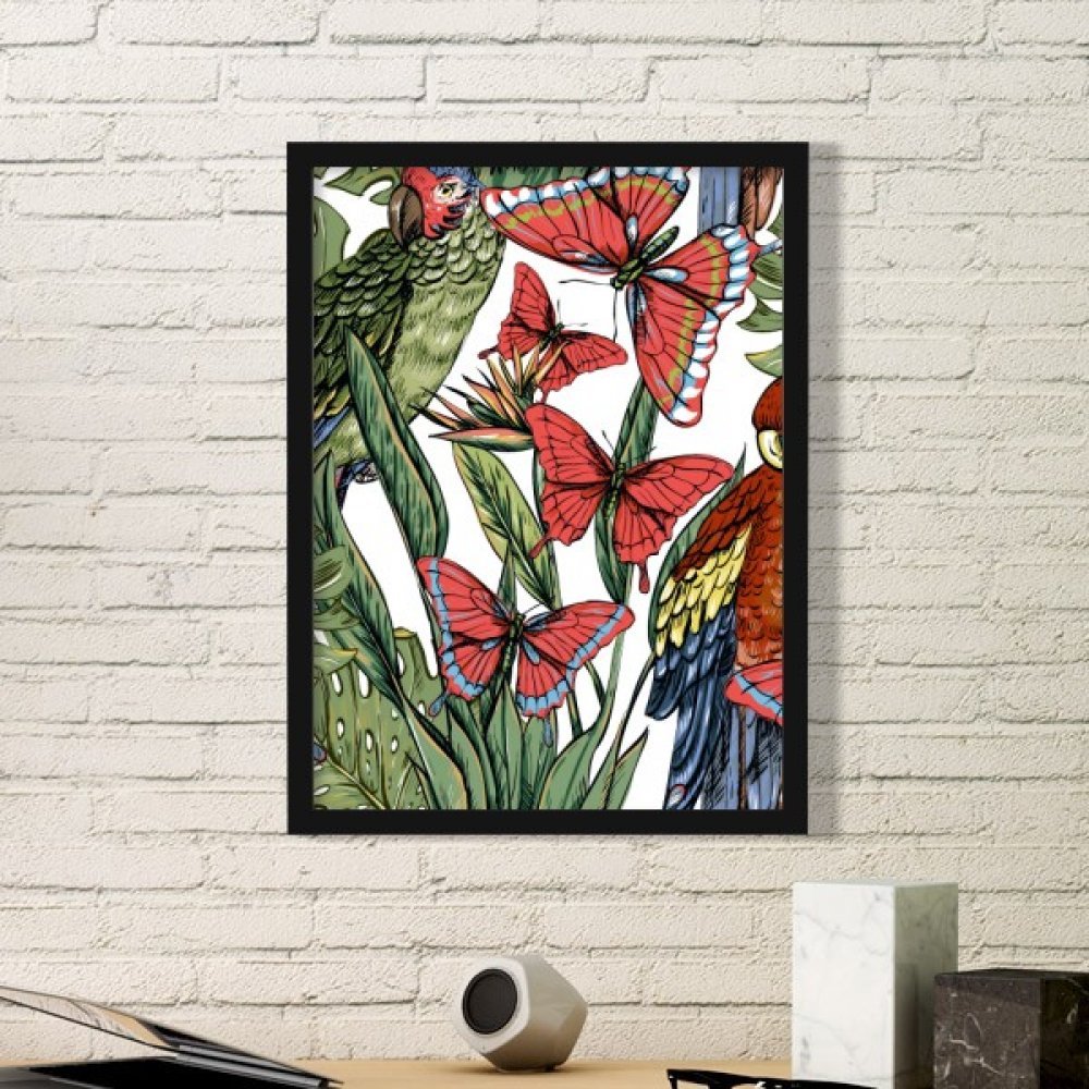 Stickers muraux design fleur plante feuille oiseau petit cadre photo noir