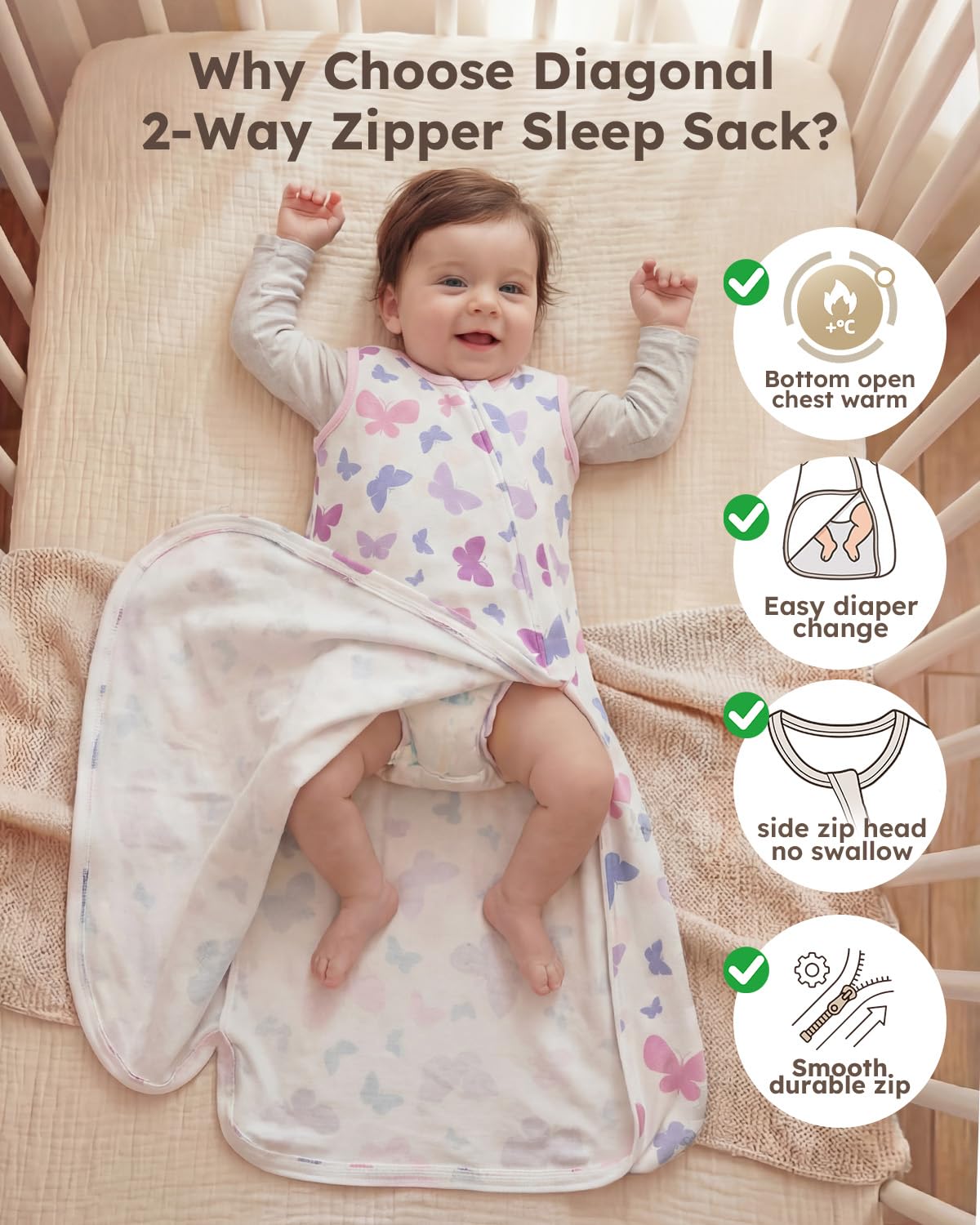 Yoofoss Baby Sleep Sack 6-12 Months 100% Organic Cotton Wearable Blanket for Babies 2-Way Zipper TOG 0.5 Infant Sleeping Sack 3 Pack, Soft Breathable