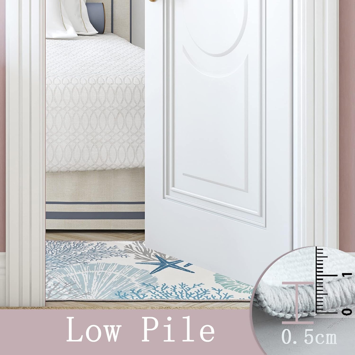 Tritard Coastal Area Rug 2x3 - Small Machine Washable Foldable Throw Rugs Non-Slip Beach Ocean Entryway Doormat Indoor Entrance Carpet for Kitchen Bathroom Laundry Bedroom Living Room, Blue