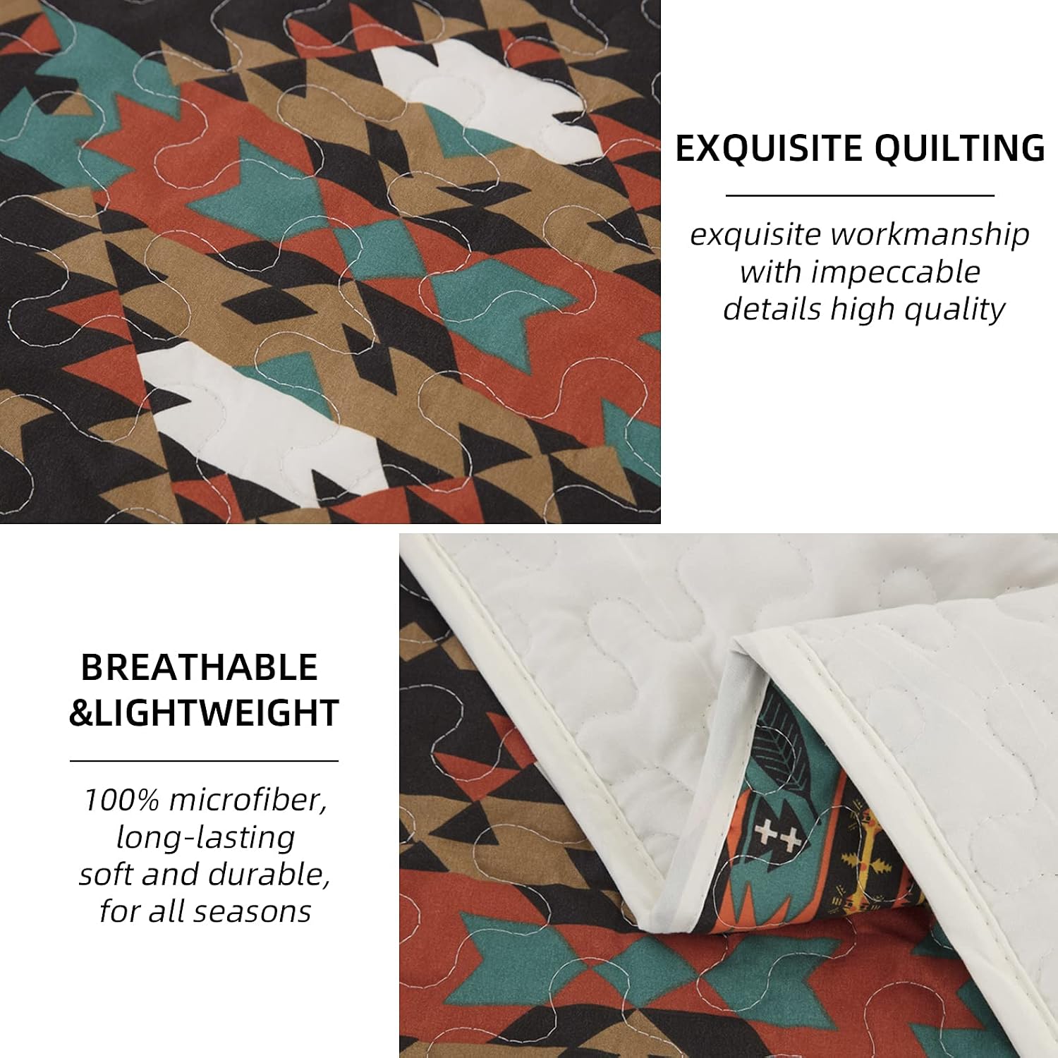 Boho Quilt Set Queen,Southwestern Bedspread with 2 Pillowcases, 3 Pieces Bohemian Birds Pattern Bedding Set Soft Microfiber Quilted Coverlet Set for All Seasons Queen (Brown,90"x96")