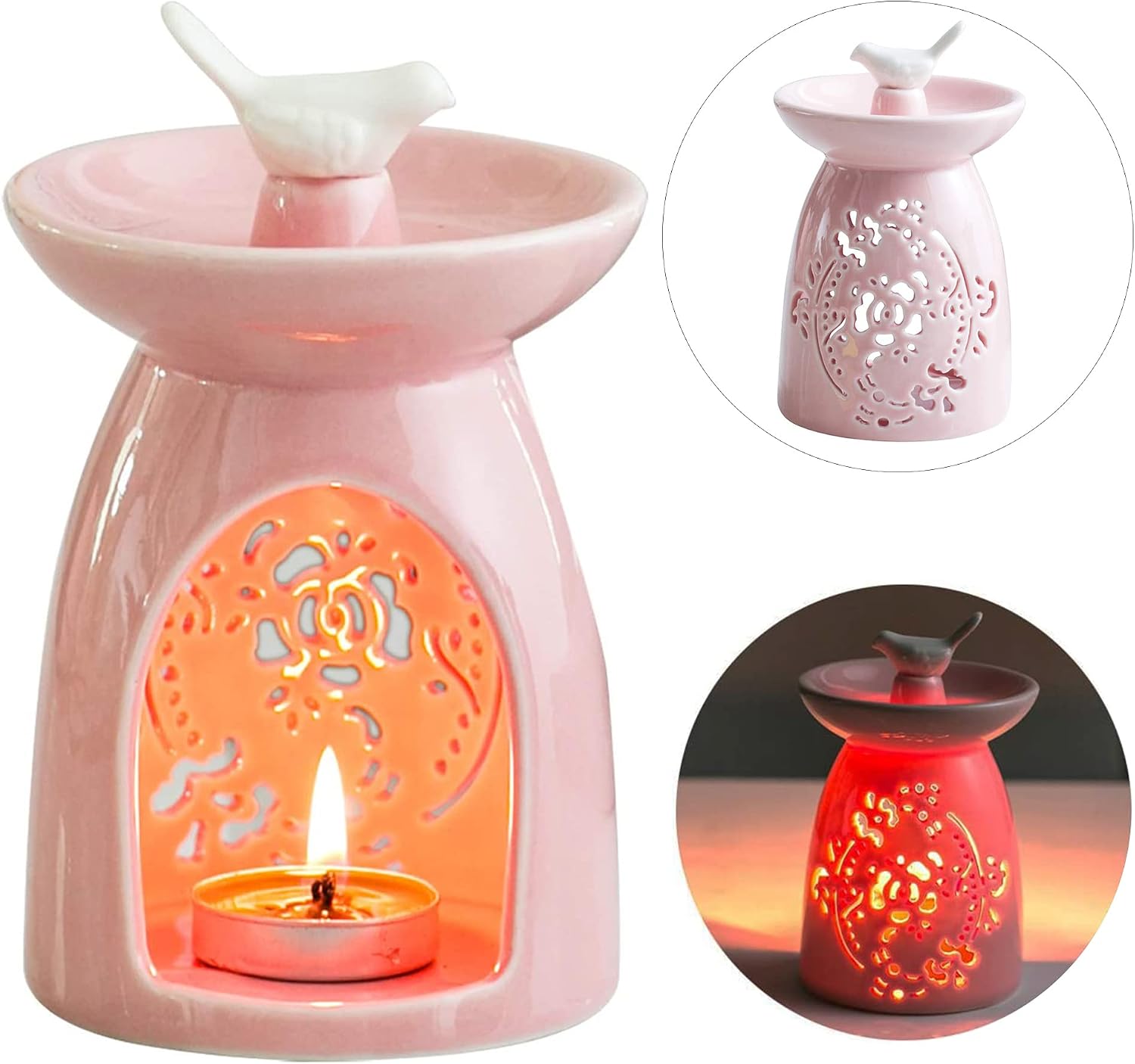 Ceramic Tea Light Holder Wax Melter, Essential Oil Diffuser Candle Holder, Candle Warmer Kitchen Decor Gift,Pink
