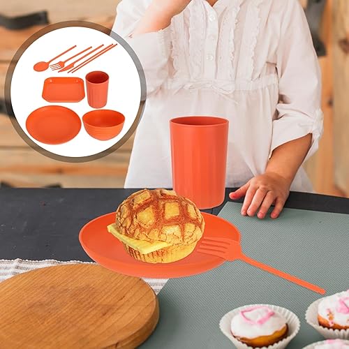 Miniatura 7 de 1 juego de cubiertos de viaje para juegos de microondas, lavavajillas, tazón apto para platos inastillables, vajilla portátil, vajilla para el