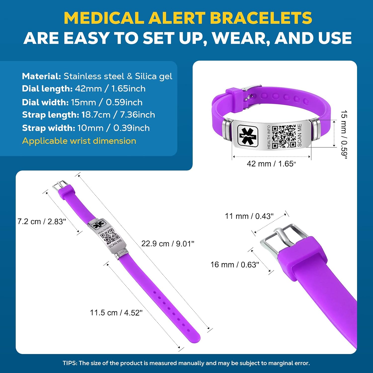 Medical Bracelets for Men Women with QR Code Medical Alert ID Bracelets