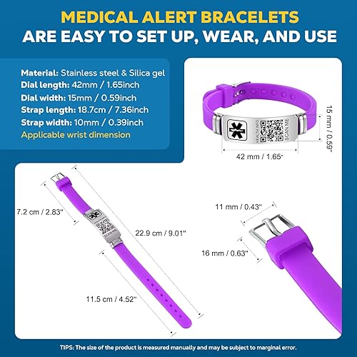 Miniatura 9 de Pulseras médicas para hombres y mujeres con código QR, pulseras de identificación de alerta médica para viajes deportivos, pulsera impermeable de