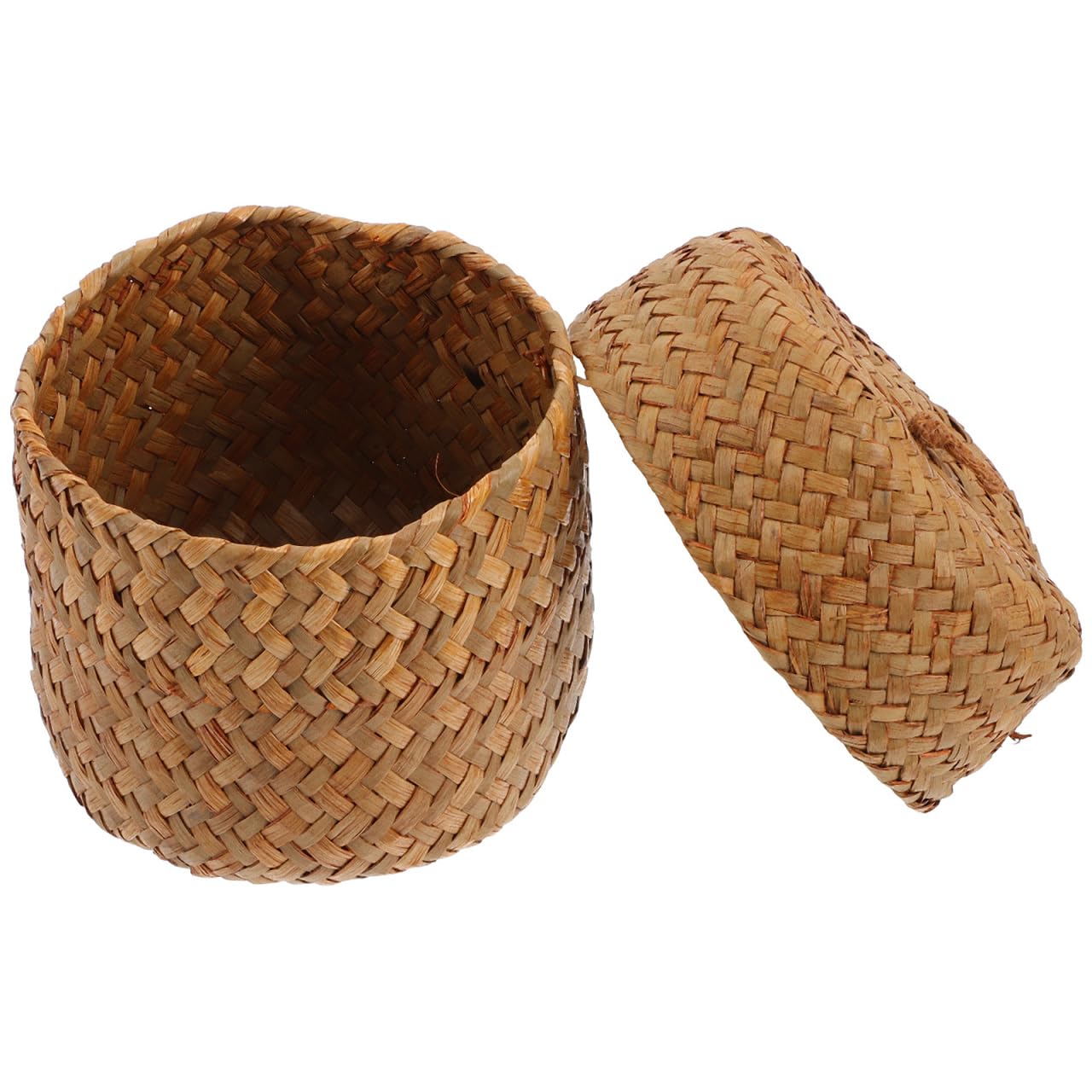 Panier en jonc de mer rond avec couvercle pour rangement maison