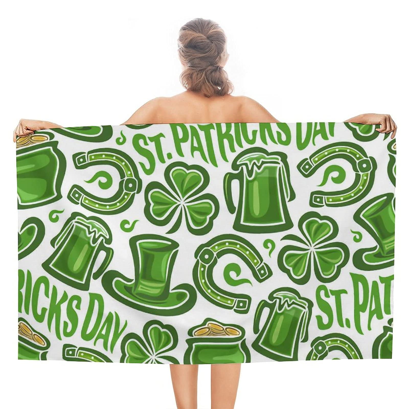 Beer Mugs Clover Hats Beach Towels Adult Sandproof Superfine Fiber Beach Towel Girls Teen for Beach Picnic Hawaii Swimming Exercise or Training Gym Fitness SPA Swimming Class Honeymoon 32INx52IN