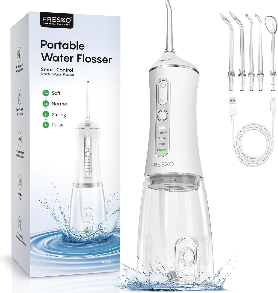 Water Dental Flosser for Teeth, IPX7 Waterproof, 5 Jet Tips | 300ML Cordless Flosser with Constant Pressure, Rechargeable Oral Irrigator Cleaner for Travel Home Use and Braces Care