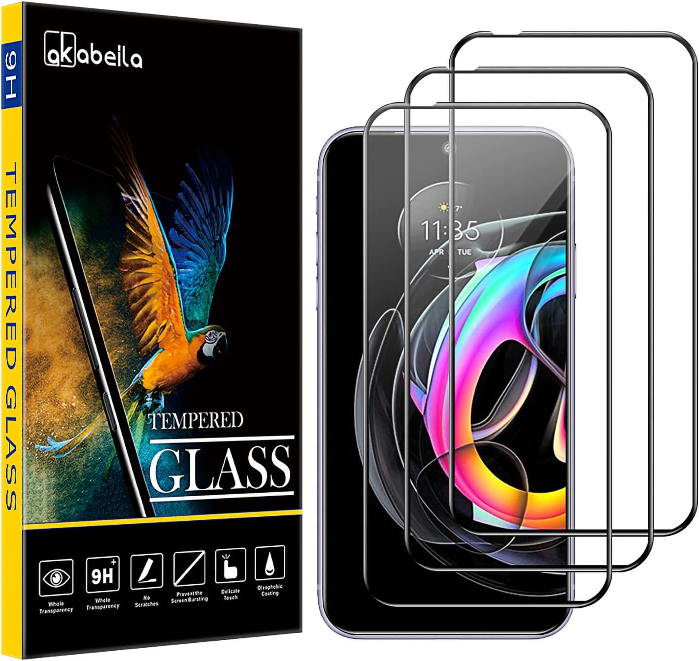 AKABEILA 3 Pack Screen Protector for Motorola moto G72 HD Tempered Glass Protective Film 9H Hardness Case Friendly Easy Installation Anti Scratch Bubble Free
