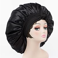 Vista 2 de Gorro de satén de seda para dormir el cabello: gorro de noche ajustable para mujer, tamaño gigante, banda ancha cómoda para trenzas de cabello largo