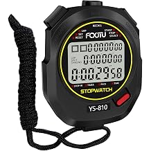 Sports Stopwatch Timer, 10Lap/Split Memory Digital Stop Watch Black | 3-Row Large Display, Countdown Timer with Calendar 12/24H Clock Alarm On/Off Lanyard, Daily Waterproof for Coaches Referees
