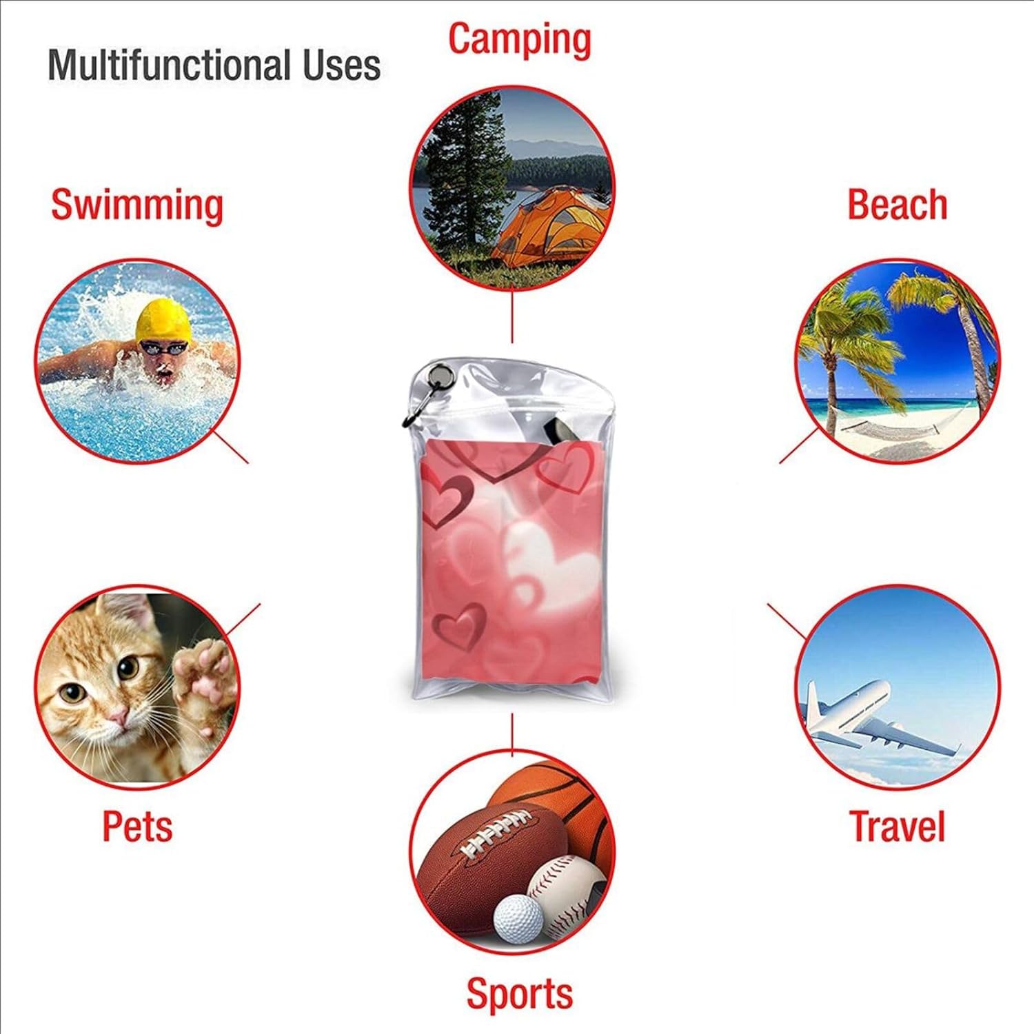 KHiry Microfiber Towel Beach Towels Valentine's Day Love Heart Quick Dry Towel Soft Lightweight Travel Towels Absorbent Large Easy Pack Travel Things Beach Blanket for Gym Sports Swimming