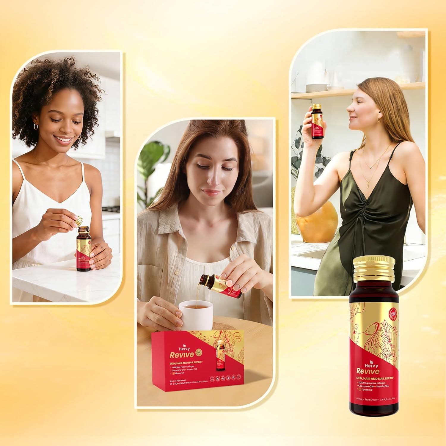 Heivy Liquid Collagen for Women, Collagen Drinks with 10,000mg Marine Collagen Peptides, Coenzyme Q10, Vitamins, for Hair Growth, Skin Repair, Nail Strength, Made in USA - Image 7