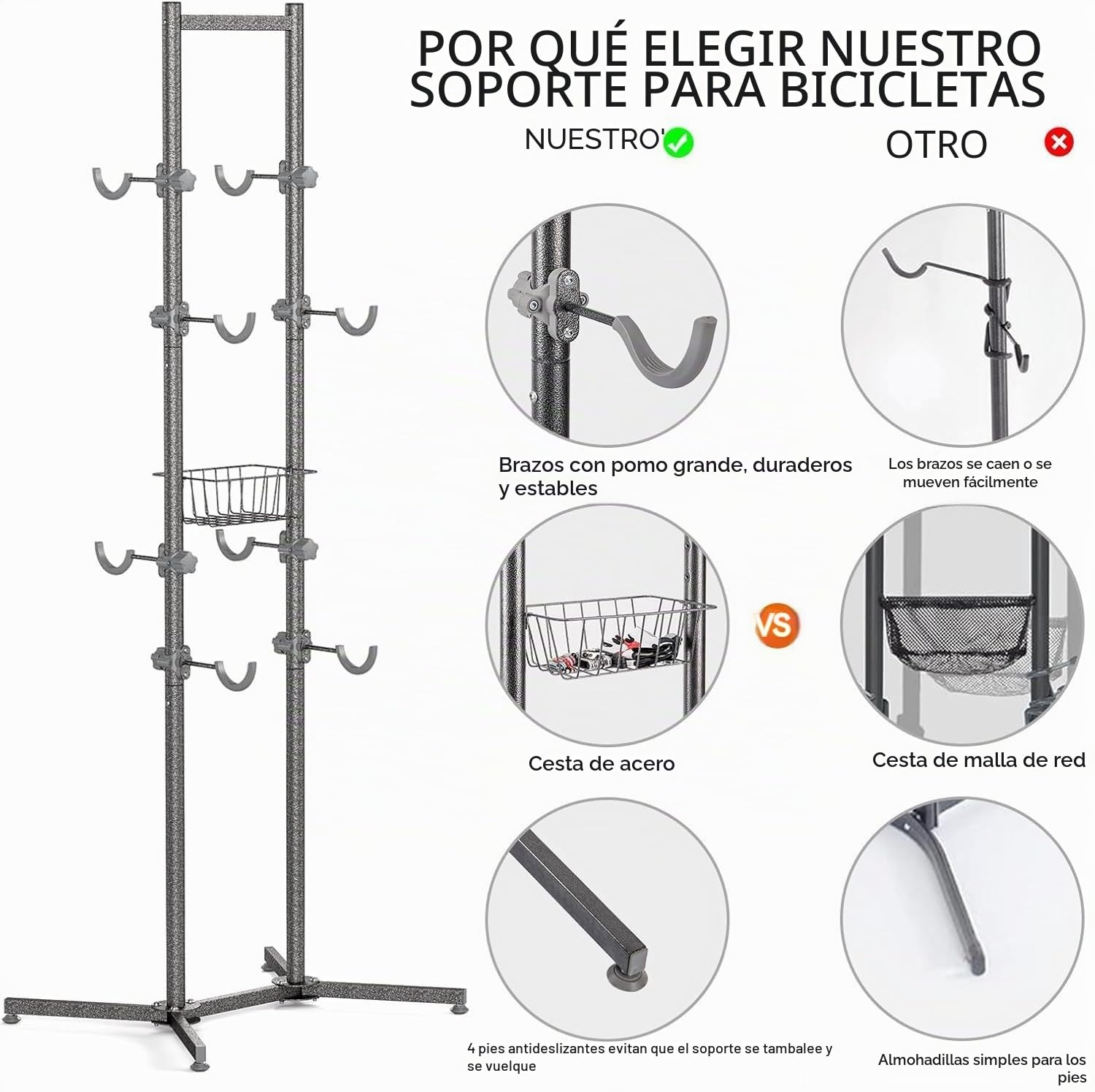 CXWXC Soporte de Suelo para 2 Bicicletas, soporta hasta 50 kg/110 Libras, Soporte para Bicicleta, Interior y Garaje al Aire Libre