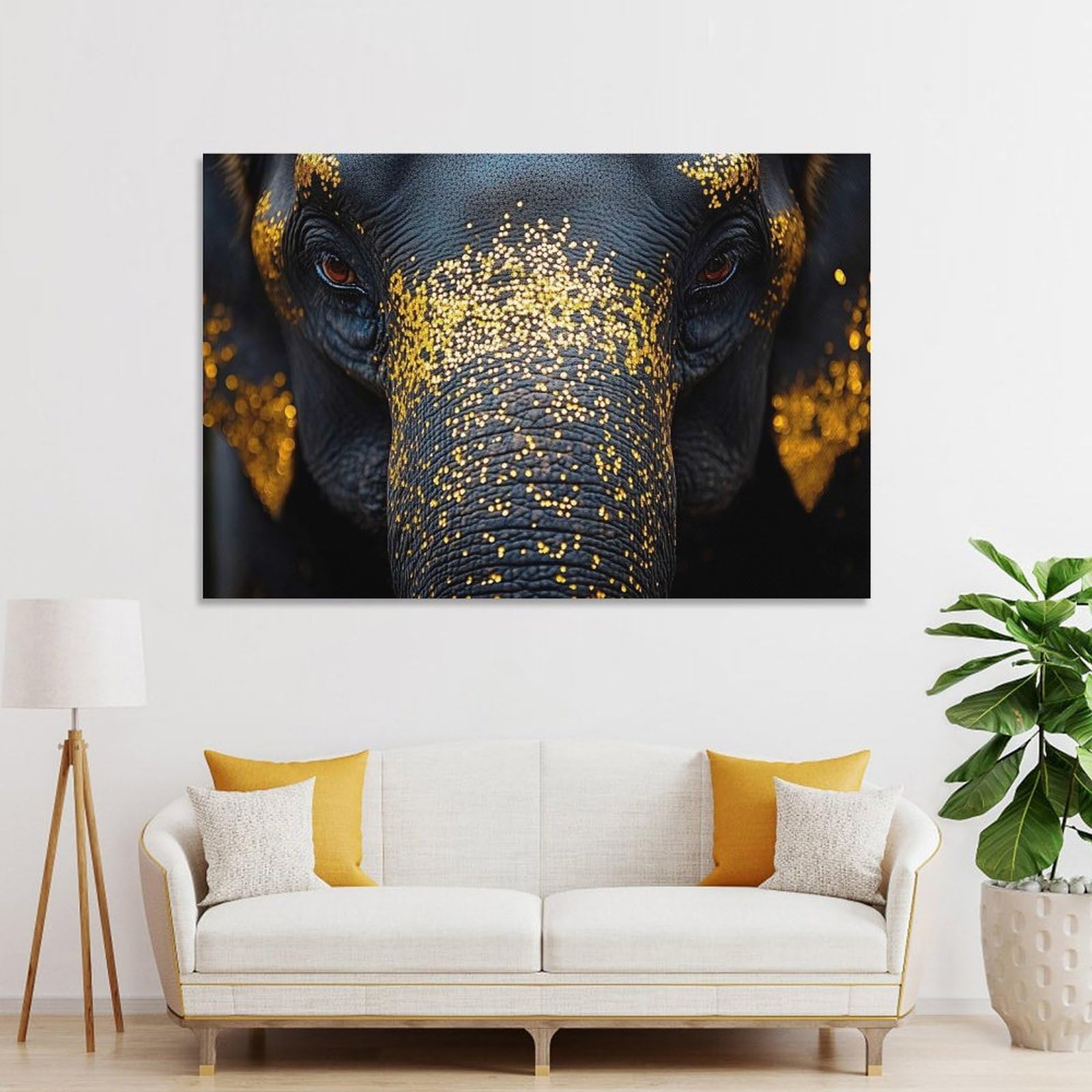 Junmoney Elephant with Gold Glitter Canvas Wall Picture, 20x30inch(50x75cm), for Entrance Spaces, Stair Walls Or Halls, A Stylish Accent for Home Entrances