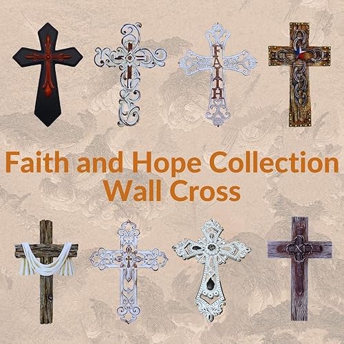 Miniatura 5 de Comfy Hour Faith and Hope Collection - Cruz de pared turquesa hueca, color blanco, estilo antiguo