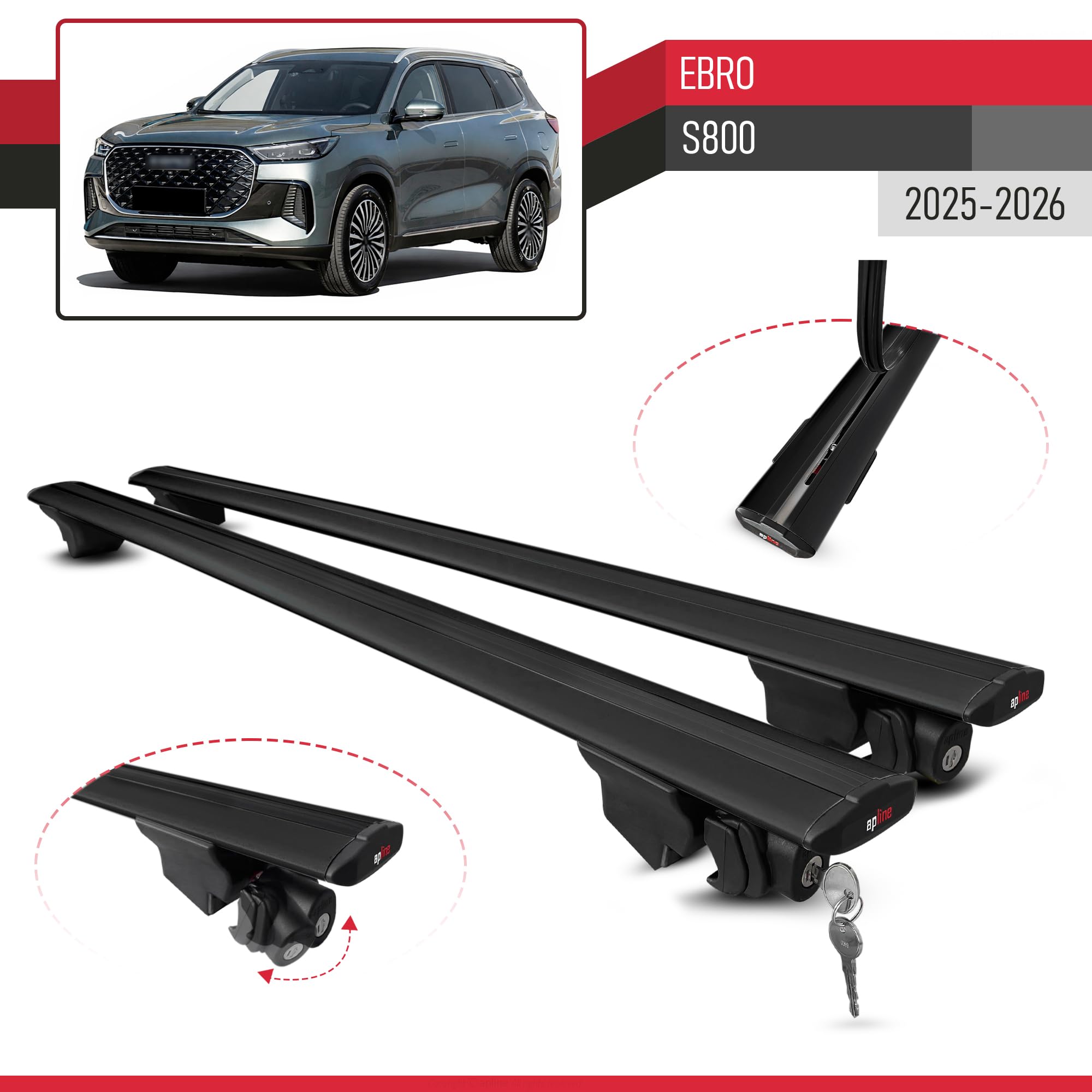 Compatible con Ebro S800 2025-2026 Modelo Hook Barra de Techo Auto Portaequipajes Barras Transversales Negro Aluminio 2 Barras
