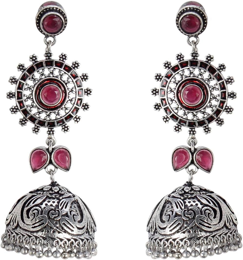 Crunchy Fashion Bollywood Style Traditional Indian Oxidised Silver Jewelry Jhumki Jhumka Earrings for Women