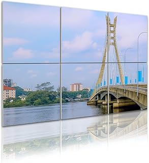 6 Pack Art Acoustic Panels Self Adhesive Lagos Nigeria Lekki Ikoyi Bridge Lagos Landmark Infrastructure Urban Decorative Soundproof Wall Panels Sound Absorbing Panel 48"x72" for Office Home Studio