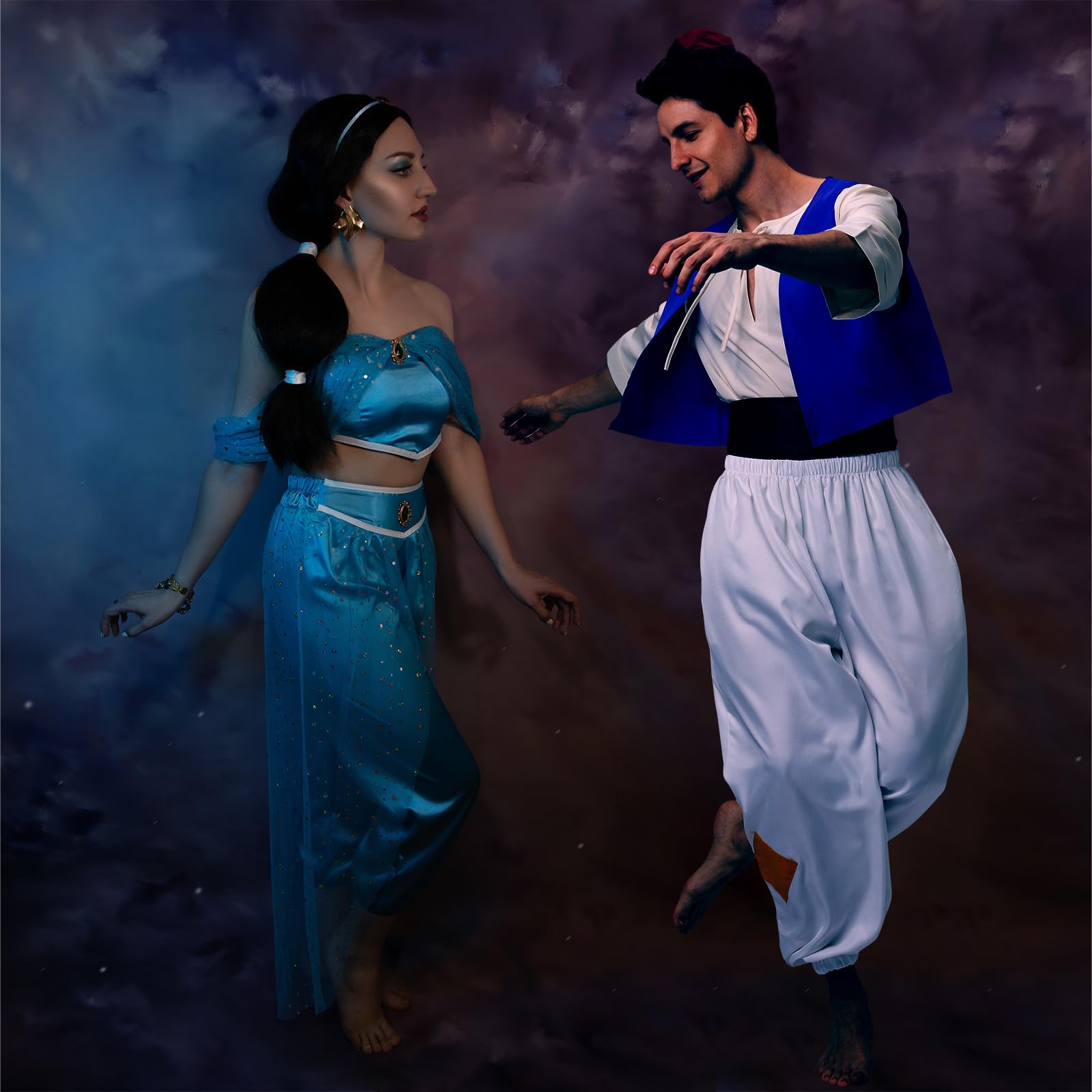 Joellfuner Deguisement Aladin Adulte, Costume Aladin Homme, Deguisement Prince Arabe Homme avec Pantalon Aladin, Lampe Aladin, Gilet Arabe, Chemises, Chapeaux pour Fête de Carnaval à Thème