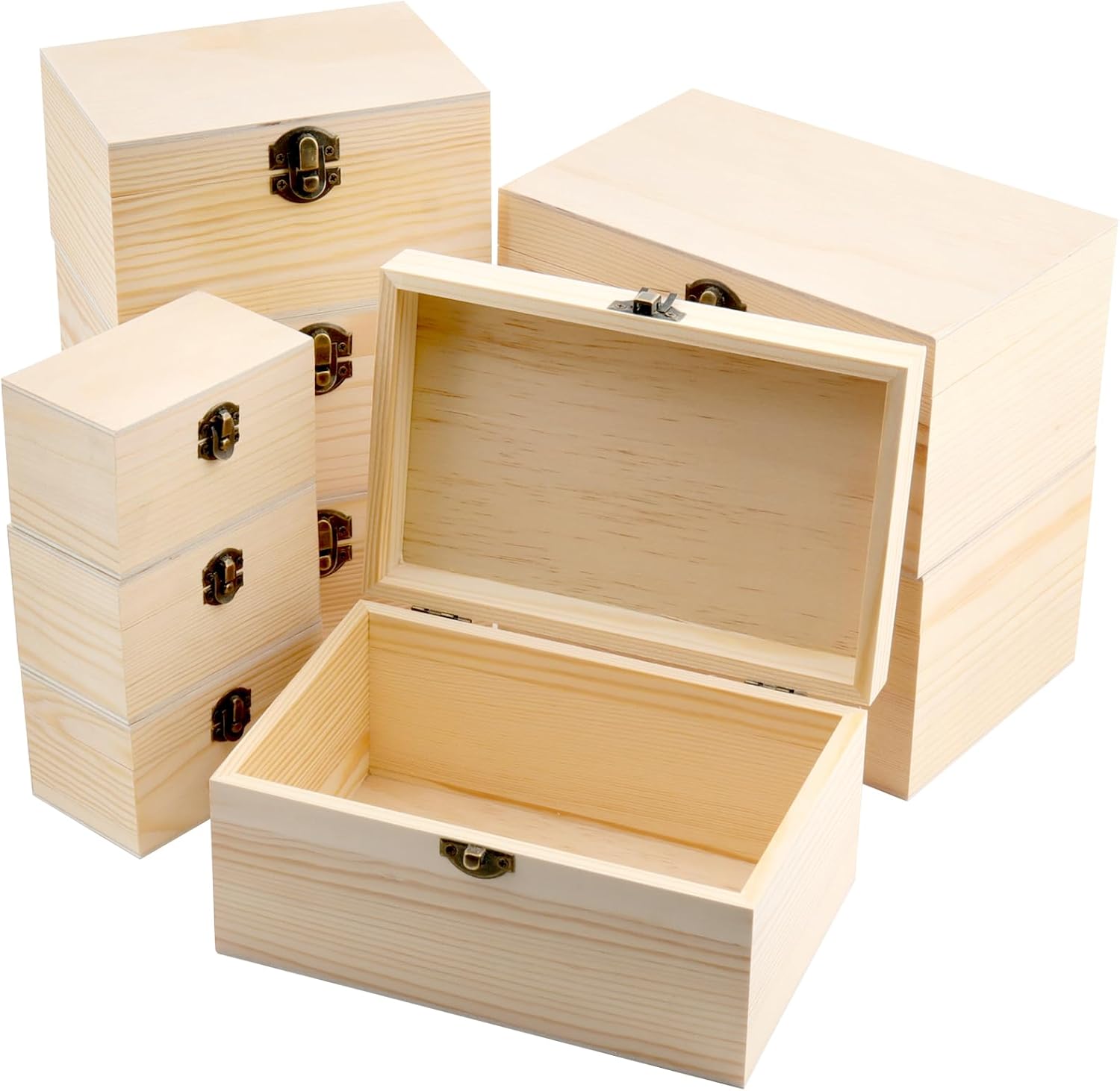 FUNSUEI 10 PCS 7.9 x 3.9 x 2 Inch Wooden Box, Unfinished Wood Box, Wooden Boxes for Crafts, Wood Boxs with Hinged Lid for Jewelry, DIY Craft, Storage, Gift
