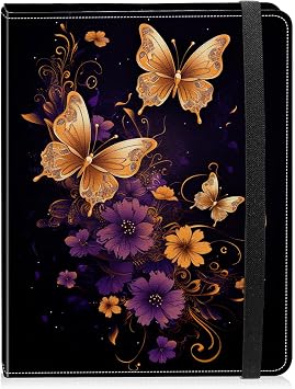 Photo Album 4x6 Photos - 60 Photos Capacity PU Leather Cover Photo Album with Strong Elastic Band, Portable Picture Album for Family Wedding Wedding Anniversary, Gold Butterflies Purple Flower