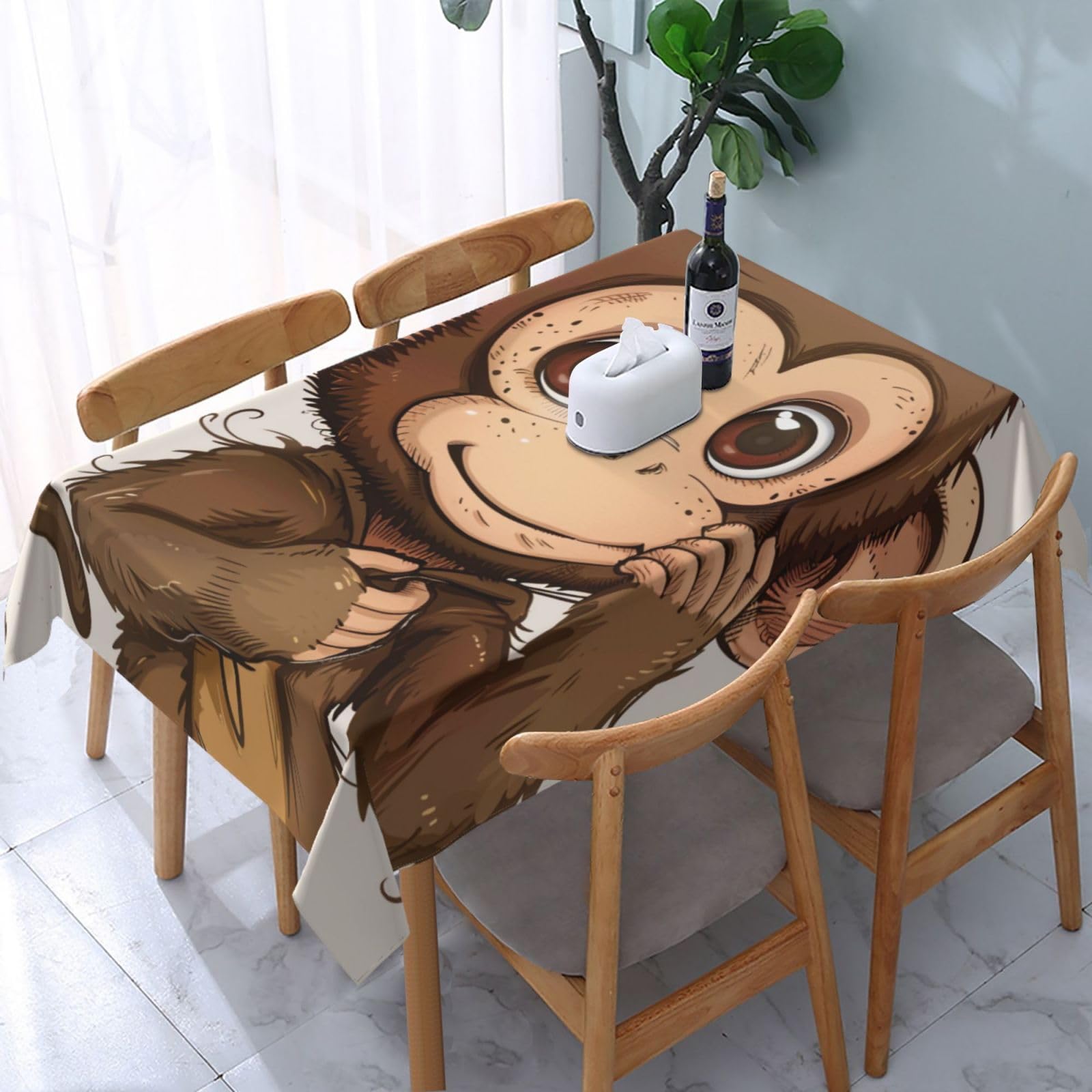 WPKJU Monkey Art Print Printed Tablecloth Water Resistant Table Cover Washable Rectangle Table Cloth for Tables 54x72 in