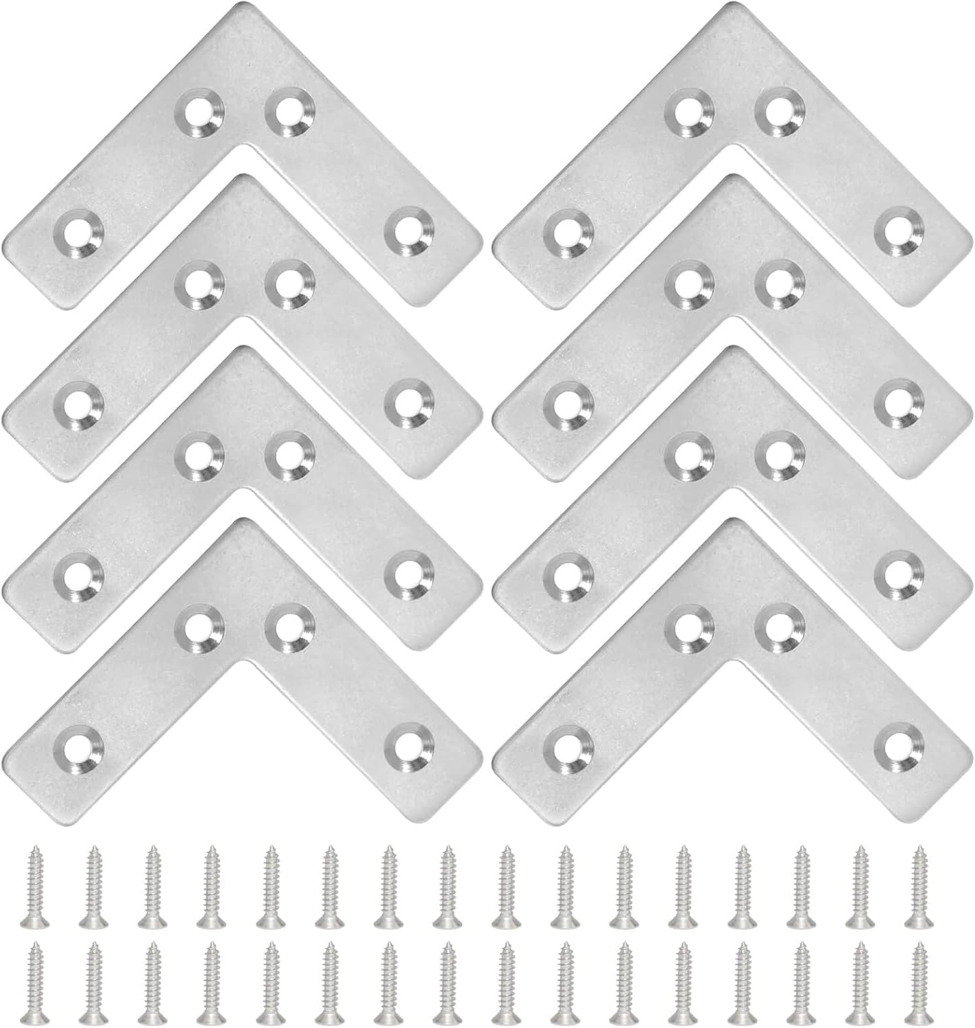 Rubik 8pcs Flat Corner Brace with Screws, Stainless Steel L Shape 90 Degree Right Angle Brackets for Wood Desk Chair Cabinet Drawer Closet Frame Furniture Joint Repair (60x60x1mm)