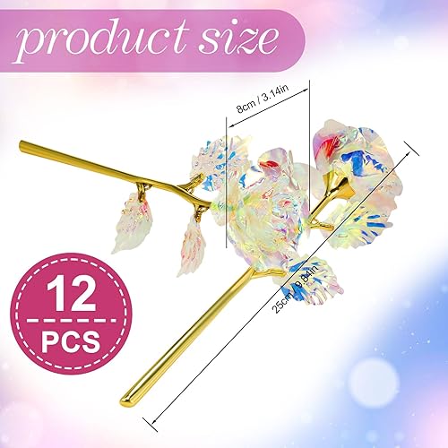 Miniatura 2 de Lyrow 12 rosas de galaxia, regalo para el día de San Valentín, flores con tallos, regalo para ella, rosa de cristal falsa preservada para siempre,